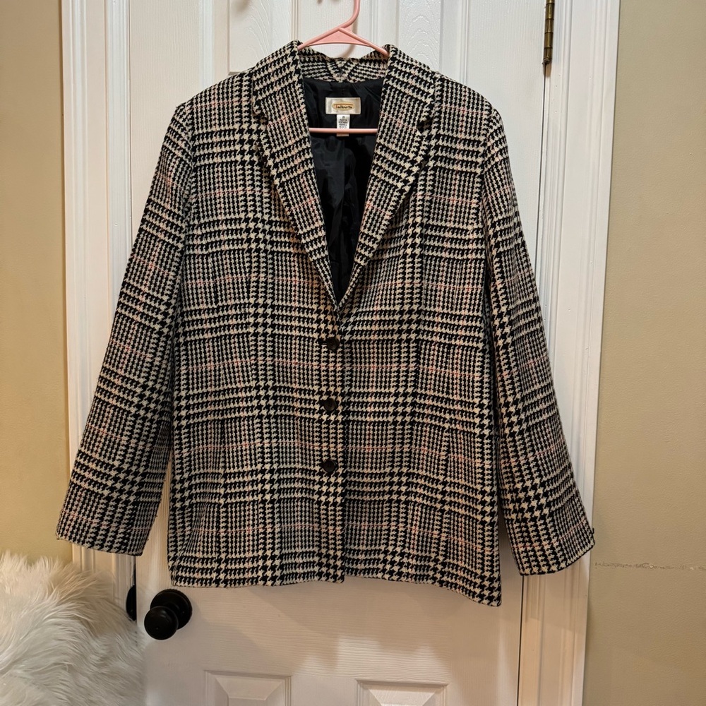 Talbots Black and White Blazer Classic Plaid Design